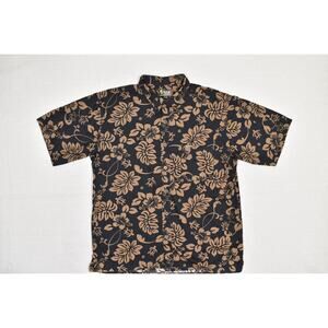 Tribal Origin Shirt Mens 3XL Black Brown Hawaiian Button Up Floral Aloha Camp